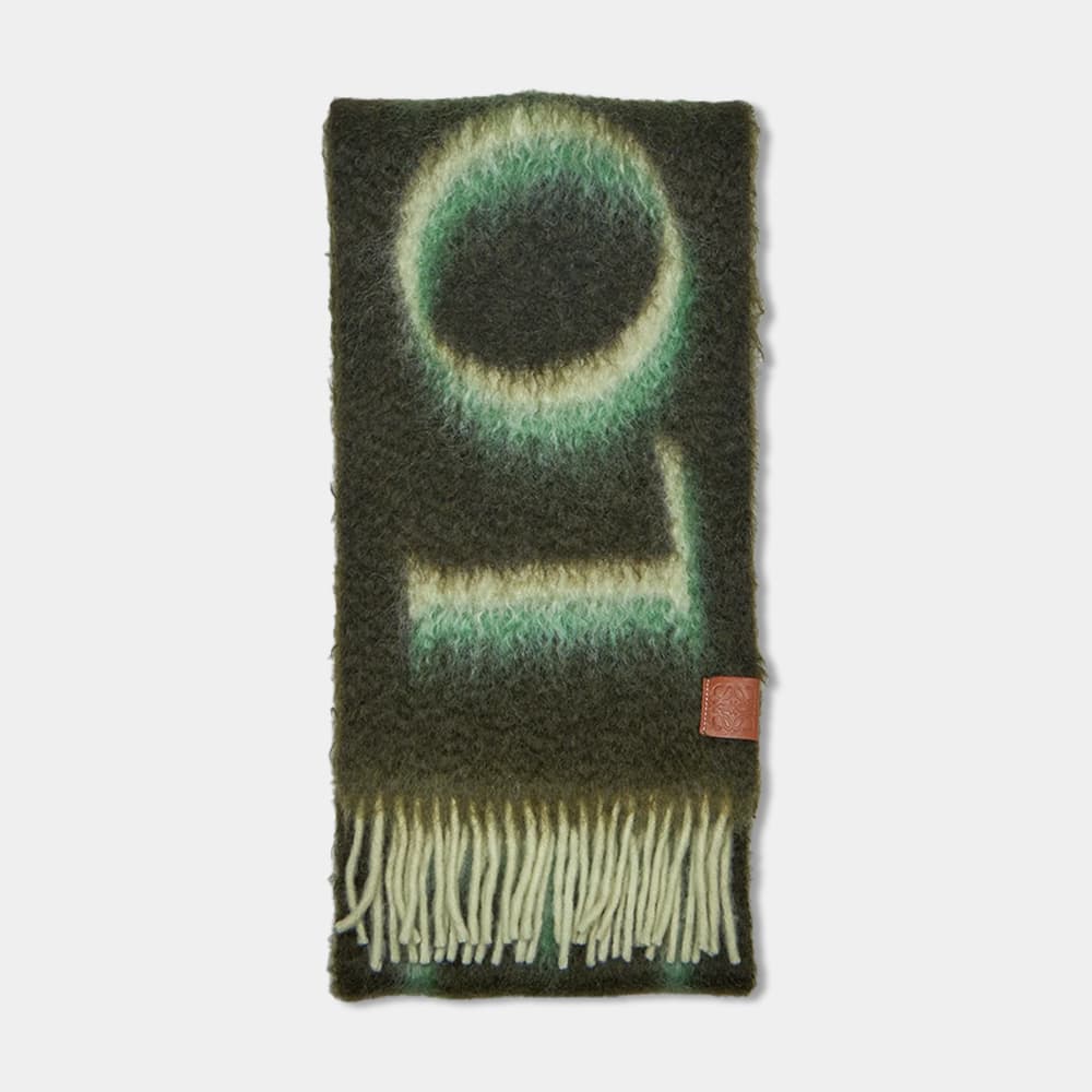 당일배송로에베 공용 울 모헤어 스카프 머플러 그린/화이트 F811257X03 4102