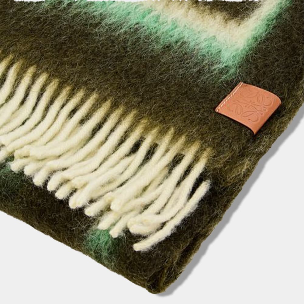 당일배송로에베 공용 울 모헤어 스카프 머플러 그린/화이트 F811257X03 4102