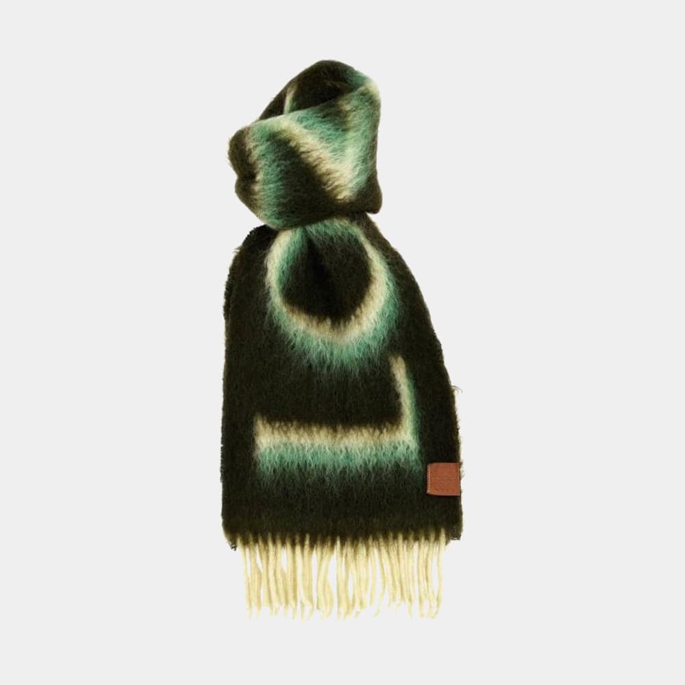 당일배송로에베 공용 울 모헤어 스카프 머플러 그린/화이트 F811257X03 4102