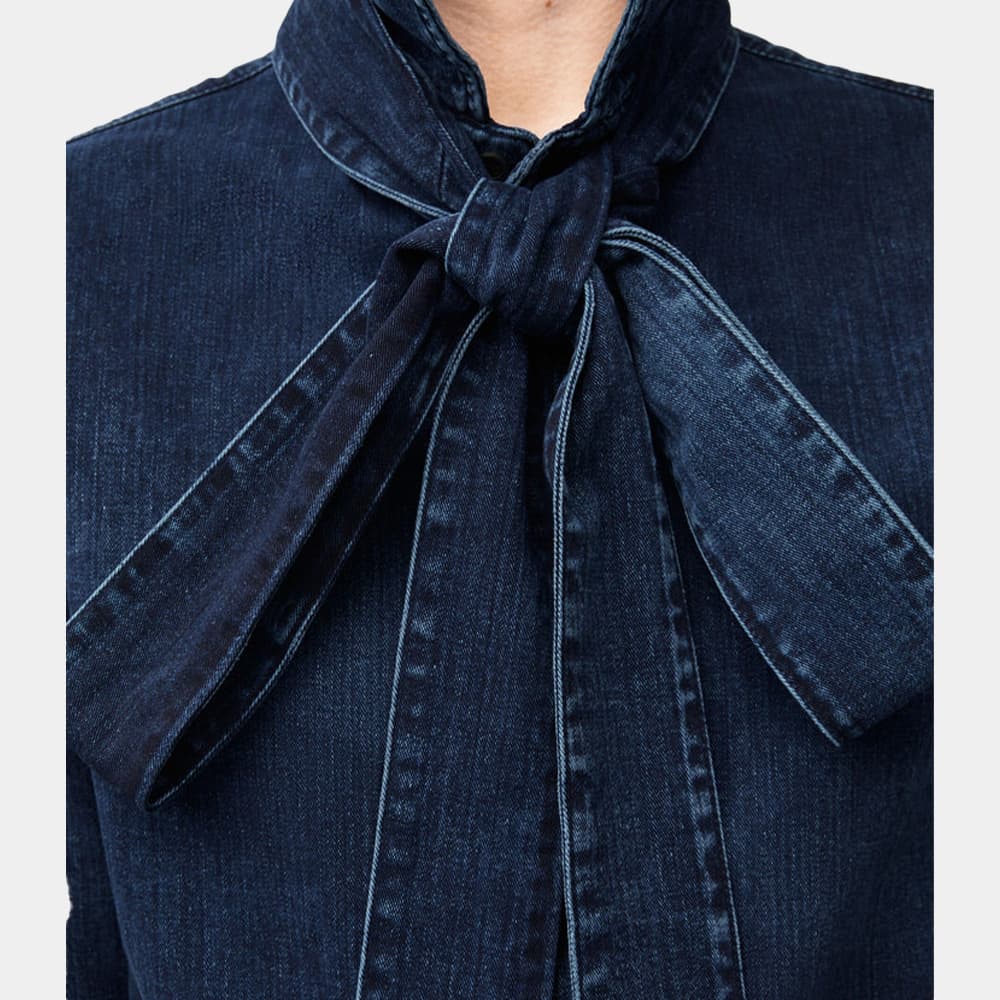 당일배송로에베 여성 인디고 보우 리본 데님 셔츠 자켓 블루 S359Y1DX09 8383