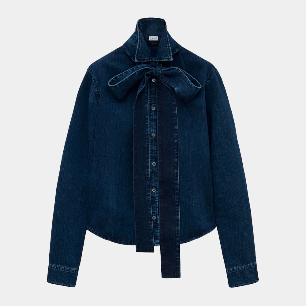 당일배송로에베 여성 인디고 보우 리본 데님 셔츠 자켓 블루 S359Y1DX09 8383