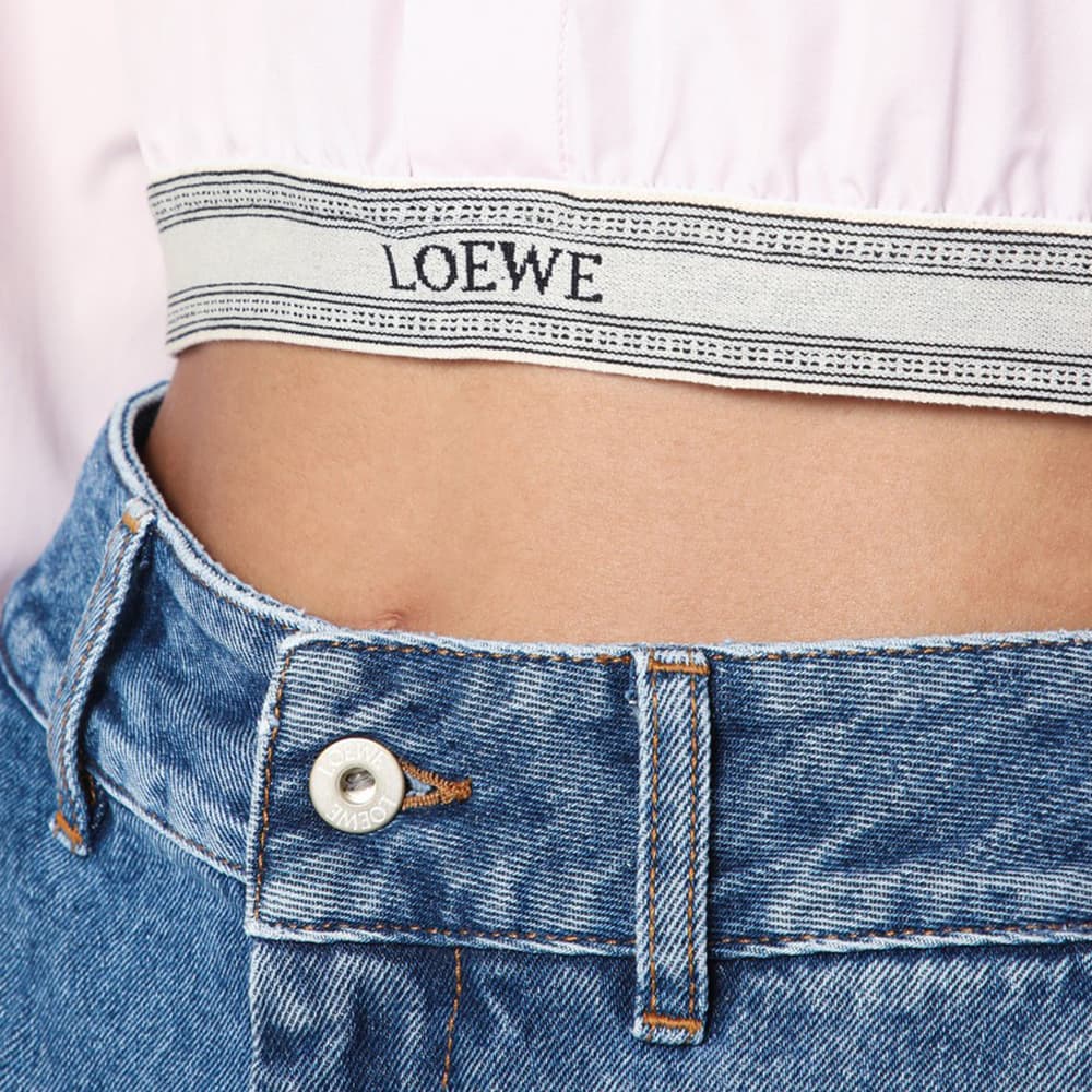 당일배송로에베 여성 엘라스틱 로고 크롭 와이셔츠 핑크 S359Y05XAX 3864