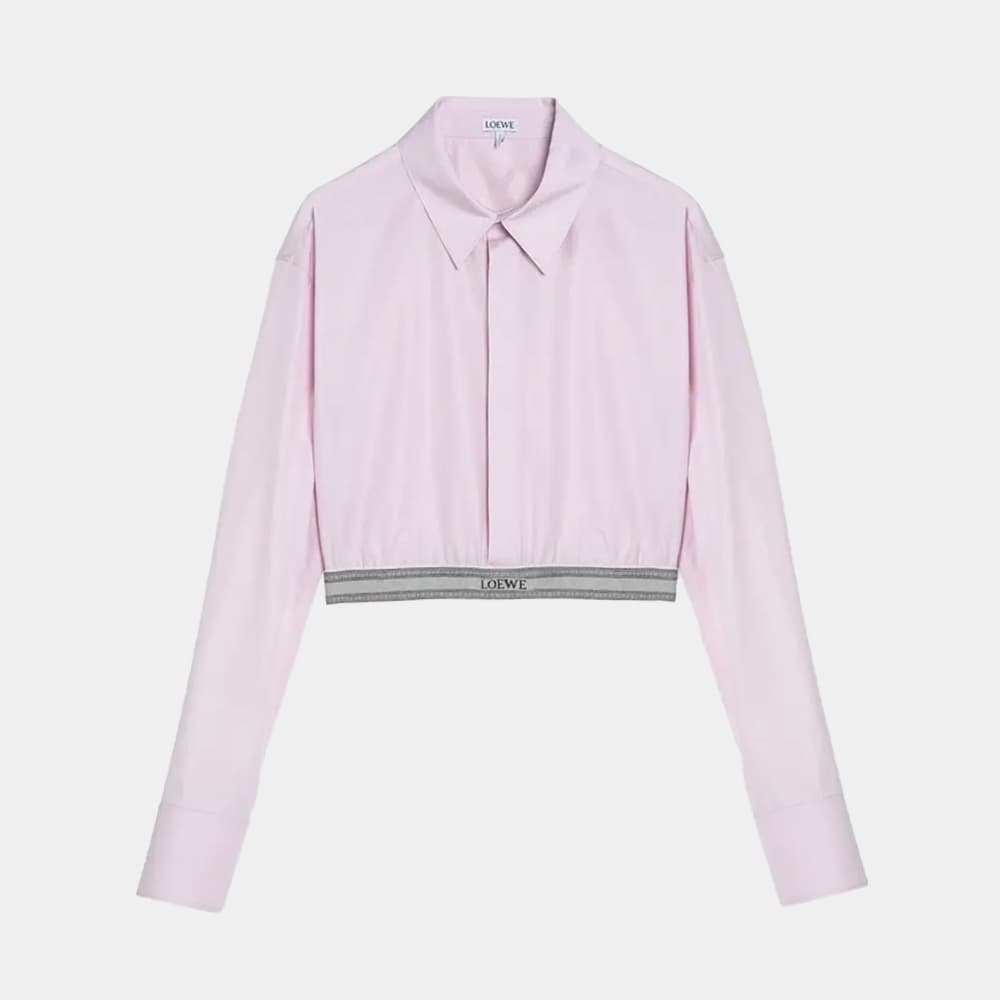 당일배송로에베 여성 엘라스틱 로고 크롭 와이셔츠 핑크 S359Y05XAX 3864