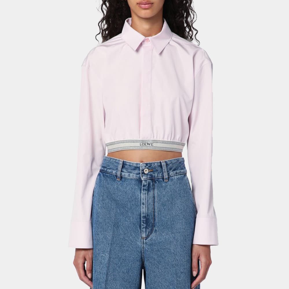 당일배송로에베 여성 엘라스틱 로고 크롭 와이셔츠 핑크 S359Y05XAX 3864