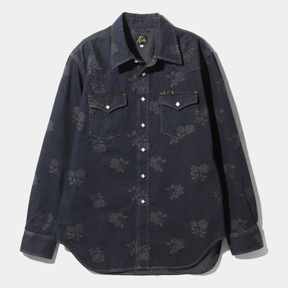 당일배송니들스 남성 24FW 웨스턴 8온즈 자카드 로즈 데님 셔츠 자켓 인디고 PU202 INDIGO
