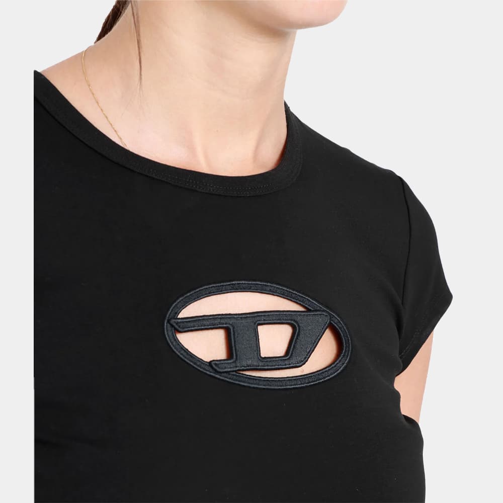 당일배송디젤 여성 컷아웃 피카부 로고 반팔 티셔츠 블랙/블랙 A062680AFAA9XXA