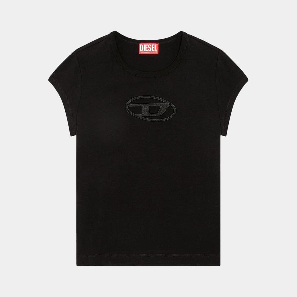당일배송디젤 여성 컷아웃 피카부 로고 반팔 티셔츠 블랙/블랙 A062680AFAA9XXA