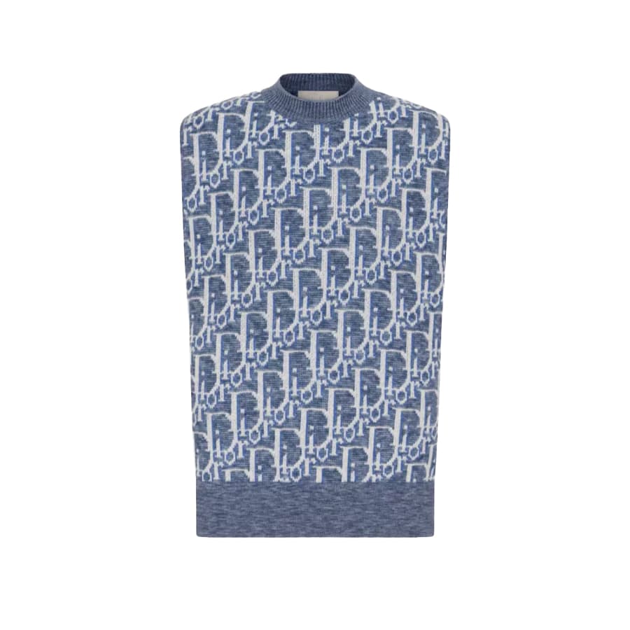 디올 남성 울 자카드 오블리크 니트 베스트 (블루화이트) 393M662AT662 C580