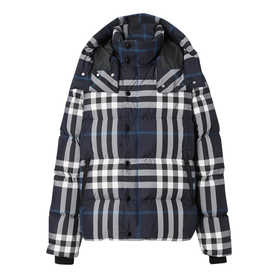 버버리 남성 디테처블 슬리브 후드 나이트 체크 패딩 자켓 (네이비) 8059212