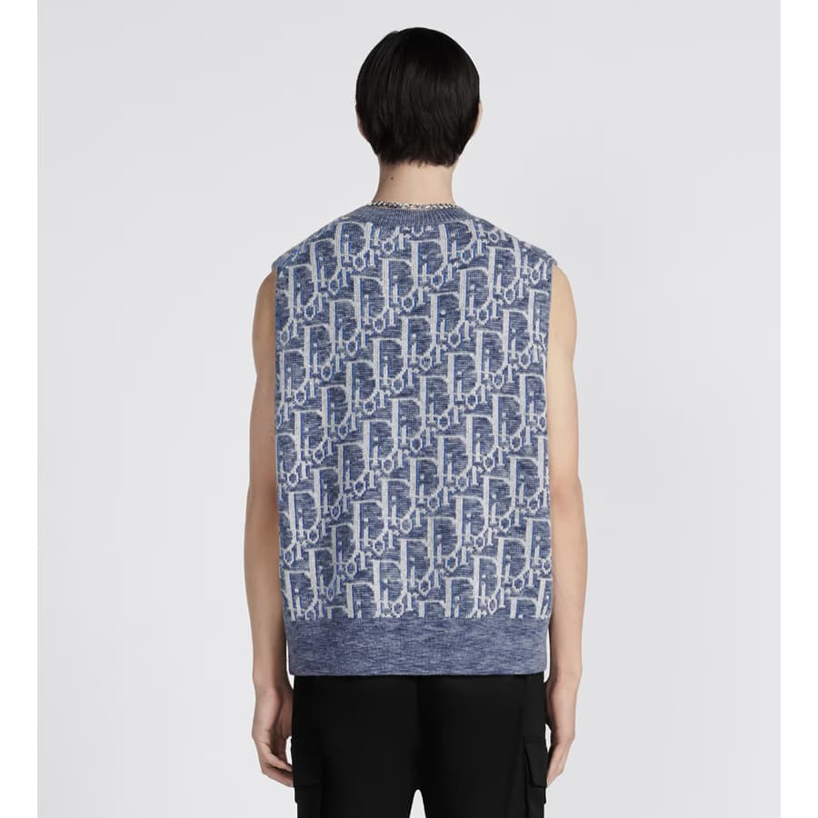 디올 남성 울 자카드 오블리크 니트 베스트 (블루화이트) 393M662AT662 C580